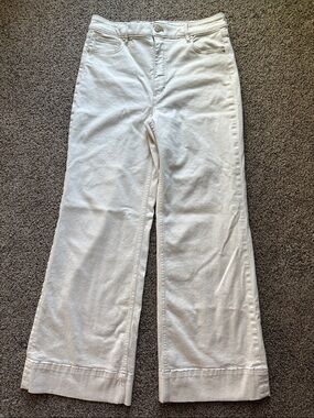 White House Black Market Cream Wide Leg High-Rise Trouser Jean Natural color